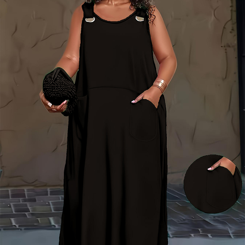 🌿Rochie largă, personalizată, care ascunde silueta, mărimi mari【XL-6XL】👗Rochie maxi casual fără mâneci pentru femei, cu buzunare-5
