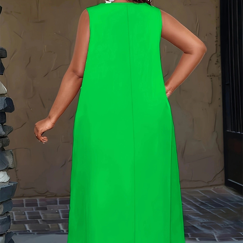 🌿Rochie largă, personalizată, care ascunde silueta, mărimi mari【XL-6XL】👗Rochie maxi casual fără mâneci pentru femei, cu buzunare-4
