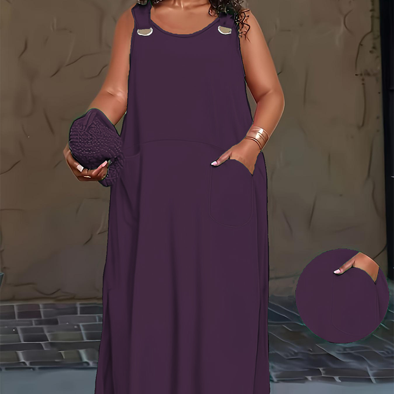 🌿Rochie largă, personalizată, care ascunde silueta, mărimi mari【XL-6XL】👗Rochie maxi casual fără mâneci pentru femei, cu buzunare-8