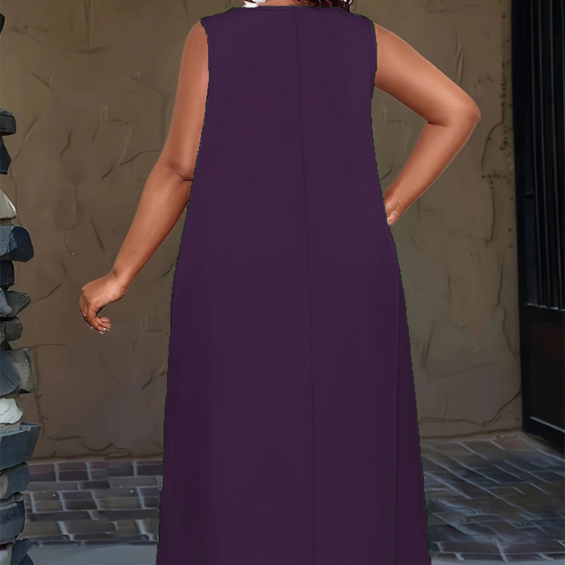 🌿Rochie largă, personalizată, care ascunde silueta, mărimi mari【XL-6XL】👗Rochie maxi casual fără mâneci pentru femei, cu buzunare-9