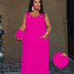 🌿Rochie largă, personalizată, care ascunde silueta, mărimi mari【XL-6XL】👗Rochie maxi casual fără mâneci pentru femei, cu buzunare-11