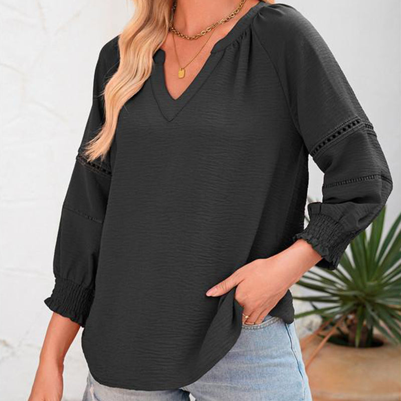 💥👕Bluză casual pentru femei, cu decolteu în V și mâneci largi-3