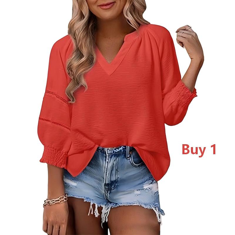 💥👕Bluză casual pentru femei, cu decolteu în V și mâneci largi-24