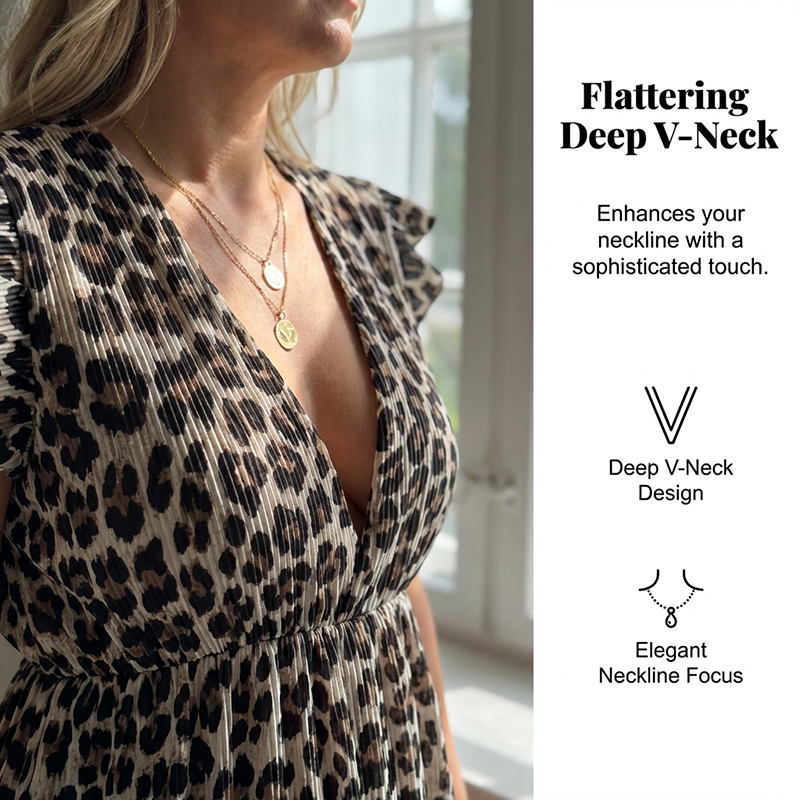 🐆👗Rochie pentru femei cu decolteu în V și mâneci fluturate, cu imprimeu☀️-1
