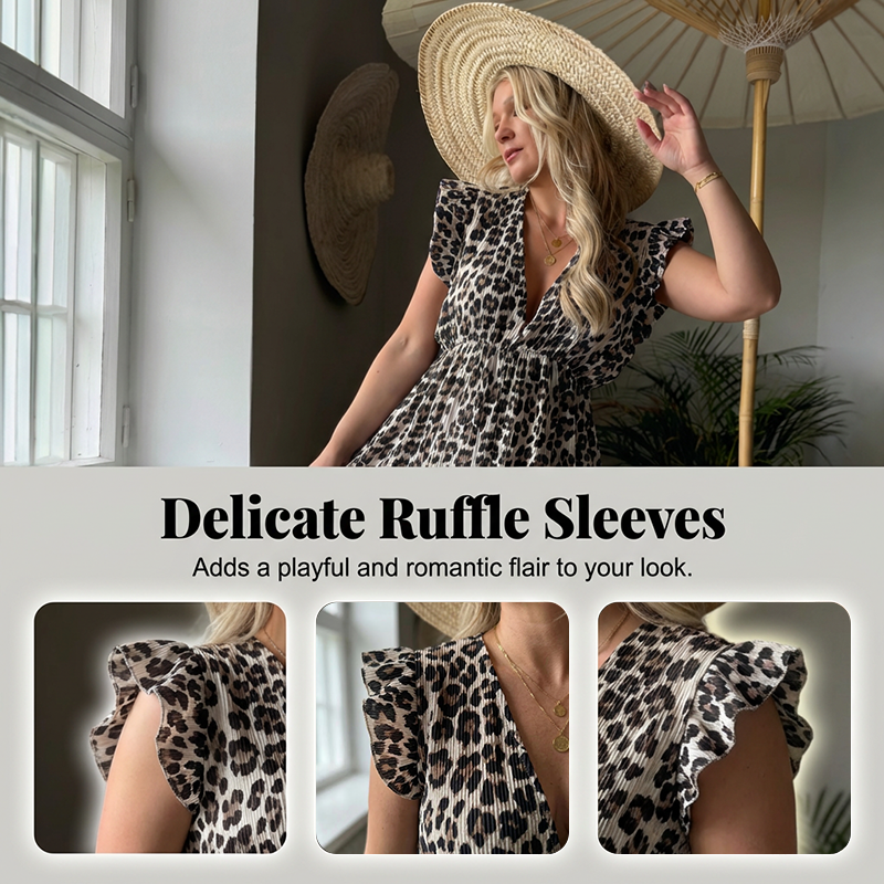🐆👗Rochie pentru femei cu decolteu în V și mâneci fluturate, cu imprimeu☀️-2