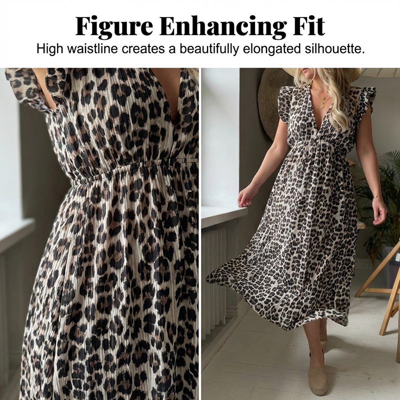 🐆👗Rochie pentru femei cu decolteu în V și mâneci fluturate, cu imprimeu☀️-4