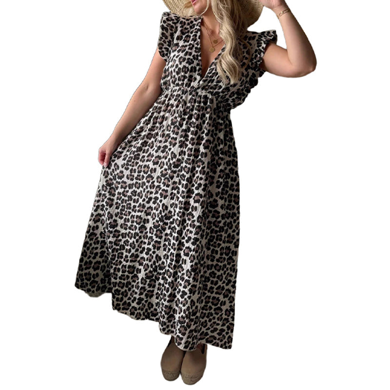 🐆👗Rochie pentru femei cu decolteu în V și mâneci fluturate, cu imprimeu☀️-10