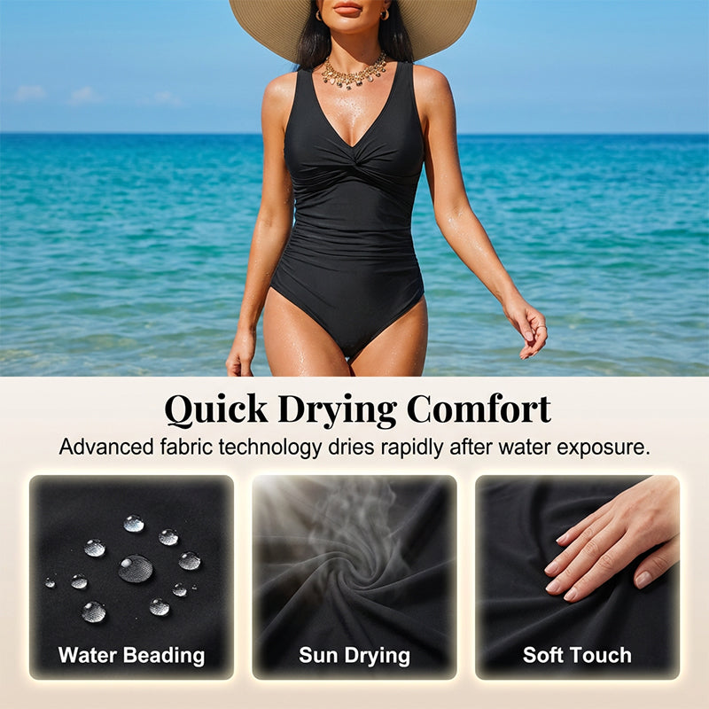 ☀️🏖️Costum de baie dintr-o singură piesă pentru femei, cu efect de modelare a taliei😍-5