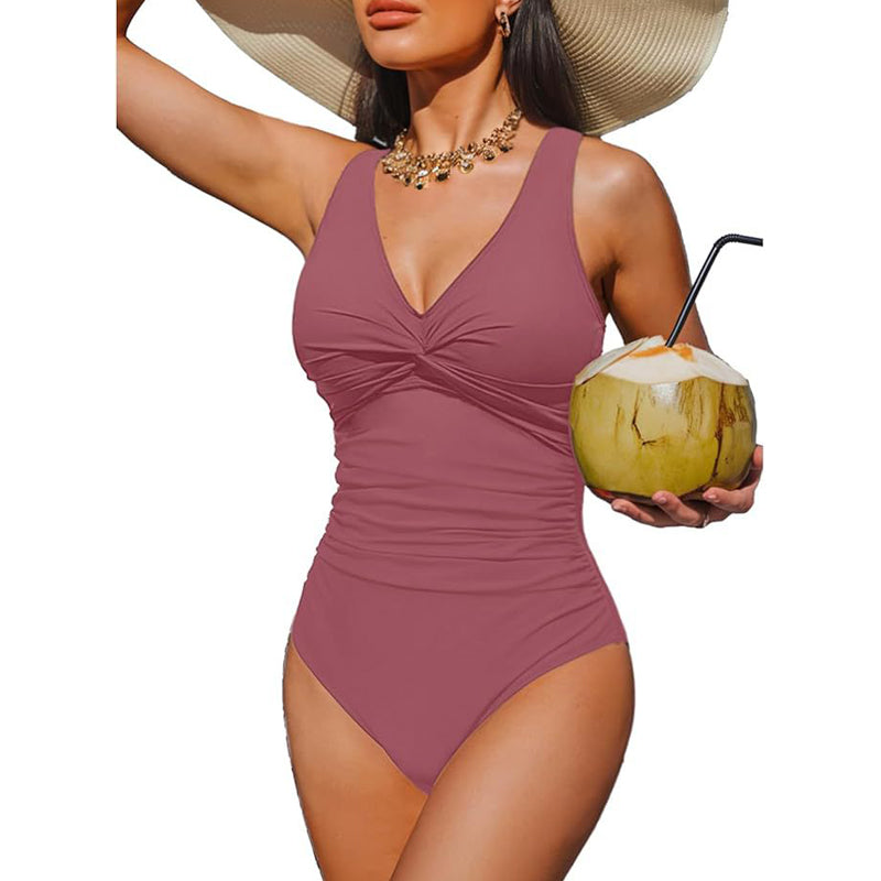 ☀️🏖️Costum de baie dintr-o singură piesă pentru femei, cu efect de modelare a taliei😍-13