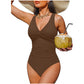 ☀️🏖️Costum de baie dintr-o singură piesă pentru femei, cu efect de modelare a taliei😍-16
