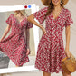 👗😍Rochie elegantă pentru femei, cu imprimeu floral, decolteu în V și mâneci scurte🏖️