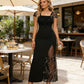 ✨👗Rochie lungă cu fante, din patchwork cu paiete, pentru femei💖-5