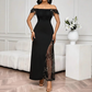 ✨👗Rochie lungă cu fante, din patchwork cu paiete, pentru femei💖-7