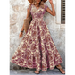 🎁Noutăți cu 50% reducere💥Rochie lungă pentru femei, cu decolteu în V, imprimeu floral și detalii smockate-8