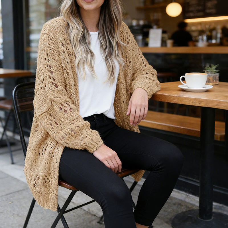 ✨ 50% REDUCERE ACUM! 🧶 Cardigan lejer pentru femei, cu deschidere în față – model boho cu textură pointelle și mâneci în formă de aripi de liliac 🍂☕