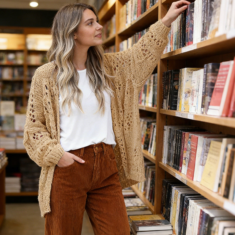✨ 50% REDUCERE ACUM! 🧶 Cardigan lejer pentru femei, cu deschidere în față – model boho cu textură pointelle și mâneci în formă de aripi de liliac 🍂☕-3