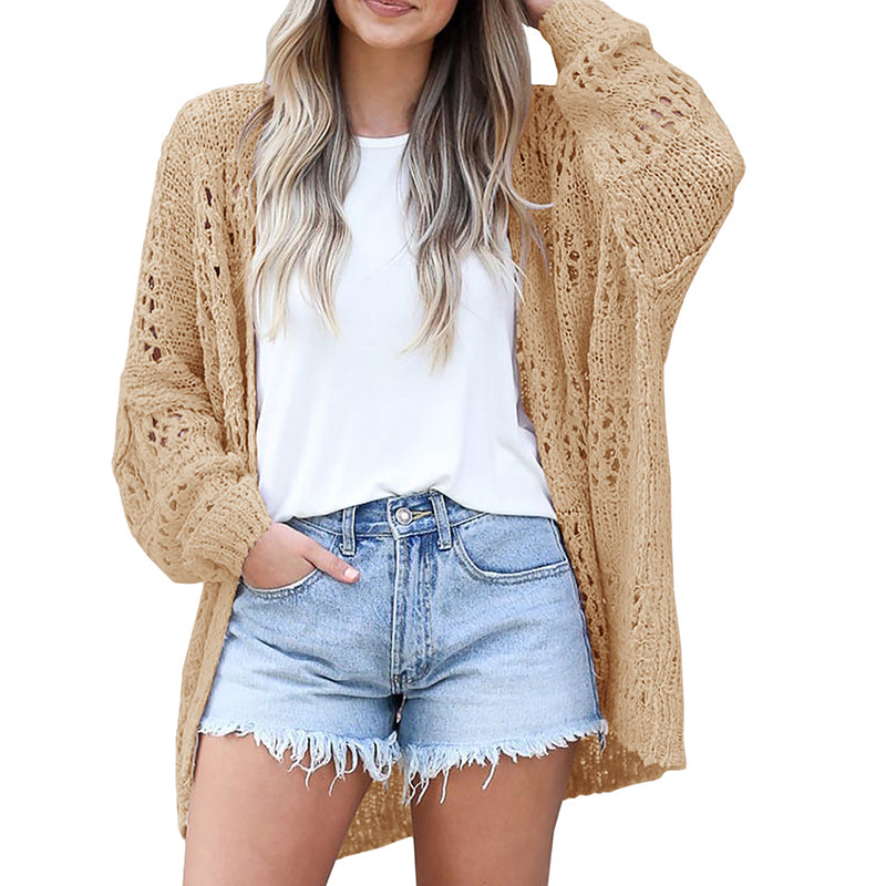 ✨ 50% REDUCERE ACUM! 🧶 Cardigan lejer pentru femei, cu deschidere în față – model boho cu textură pointelle și mâneci în formă de aripi de liliac 🍂☕-10