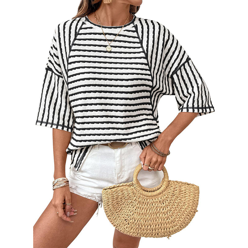 🎁Tricou pentru femei cu dungi, croială lejeră👕-9