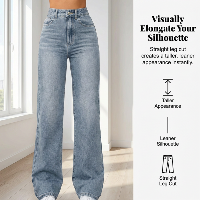 ✨👖Blugi din denim pentru femei, cu talie înaltă și croi drept💟-1
