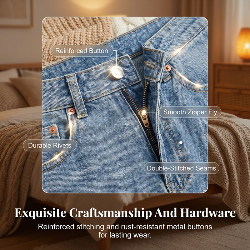 ✨👖Blugi din denim pentru femei, cu talie înaltă și croi drept💟-5