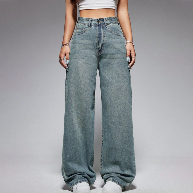 ✨👖Blugi din denim pentru femei, cu talie înaltă și croi drept💟-14