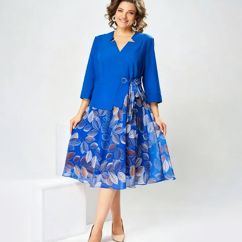 Rochie elegantă din material sintetic, în două piese, cu imprimeu de frunze✨ Eleganță naturală, oricând, oriunde ✨-8