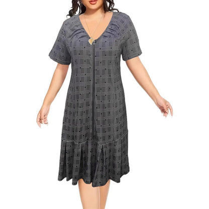 🔥Reducere la produse noi: 50% reducere🔥Rochie pentru femei cu mâneci scurte, fermoar în față și tiv plisat❤️