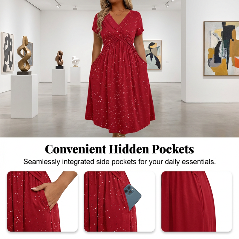 💃👗Rochie elegantă pentru femei, cu decolteu în V și detaliu răsucit în față-2