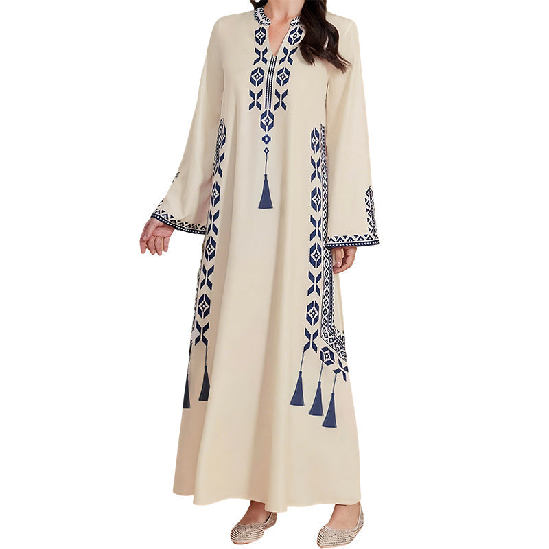 🌟👗Rochie caftan pentru femei, cu imprimeu etnic și decolteu în V🔥-1