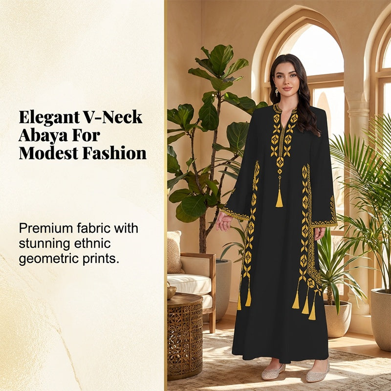 🌟👗Rochie caftan pentru femei, cu imprimeu etnic și decolteu în V🔥-4