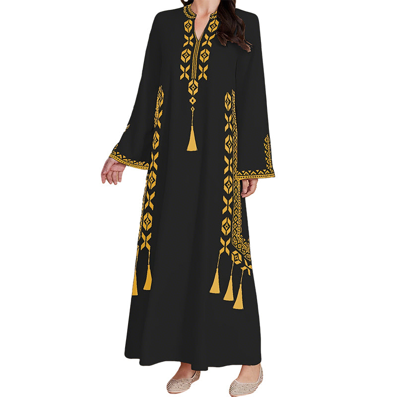 🌟👗Rochie caftan pentru femei, cu imprimeu etnic și decolteu în V🔥-12