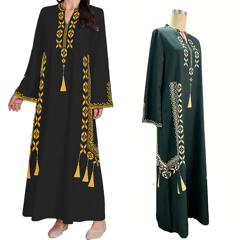 🌟👗Rochie caftan pentru femei, cu imprimeu etnic și decolteu în V🔥-14