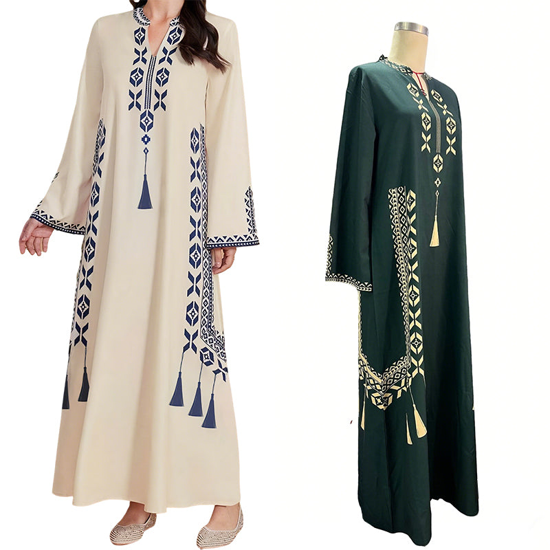🌟👗Rochie caftan pentru femei, cu imprimeu etnic și decolteu în V🔥-15