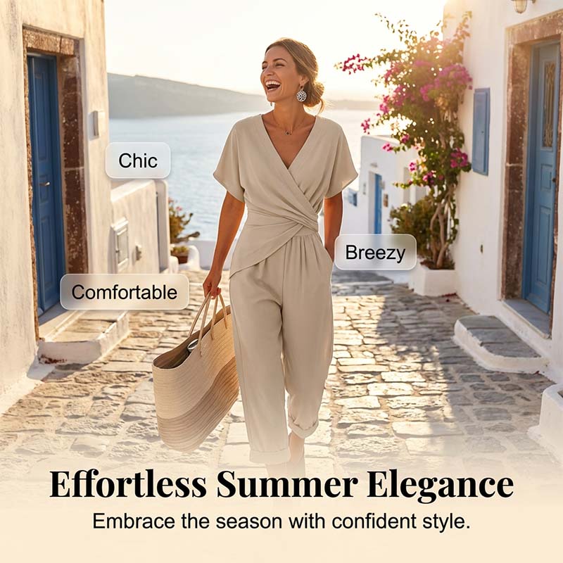 🔥S-5XL💃 Set elegant din două piese, în culori uni – creează instantaneu o siluetă feminină!-1