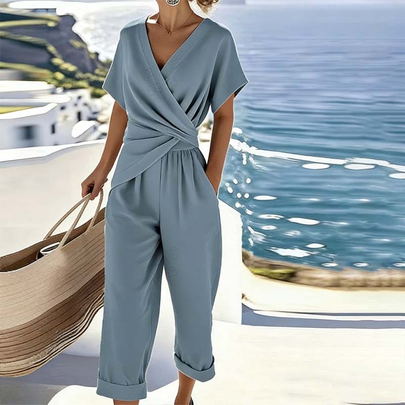 🔥S-5XL💃 Set elegant din două piese, în culori uni – creează instantaneu o siluetă feminină!-7