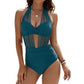 Costum de baie cu decolteu halter pentru femei, cu efect de modelare a taliei