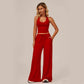💖Set compus dintr-un top scurt cu bretele în spate și pantaloni cu croi larg pentru femei