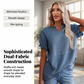 🌬️👕Tricou casual pentru femei, cu guler în V, din tricot tip waffle și model patchwork😍