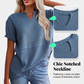 🌬️👕Tricou casual pentru femei, cu guler în V, din tricot tip waffle și model patchwork😍-1