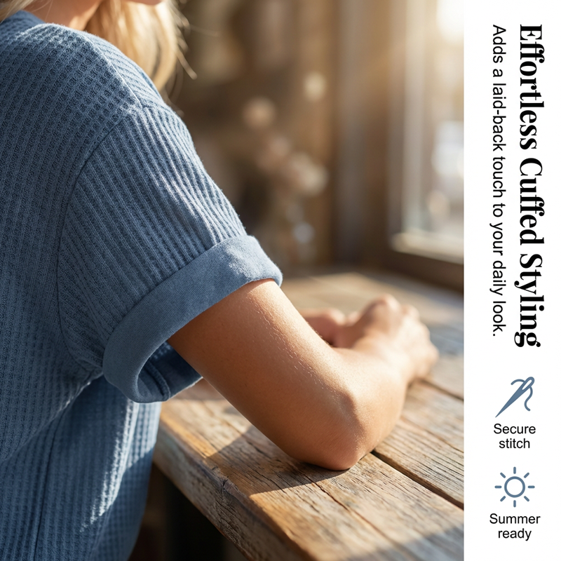 🌬️👕Tricou casual pentru femei, cu guler în V, din tricot tip waffle și model patchwork😍-5