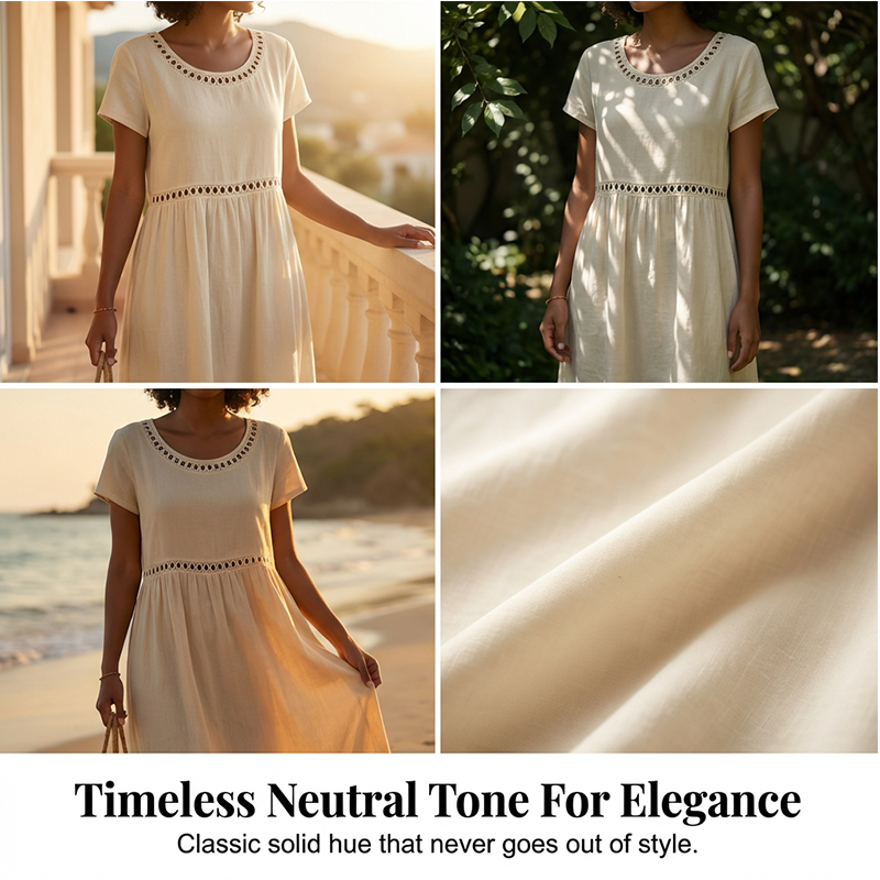 🏖️🌊Rochie casual de vară din dantelă, cu guler rotund🌬️👗-5