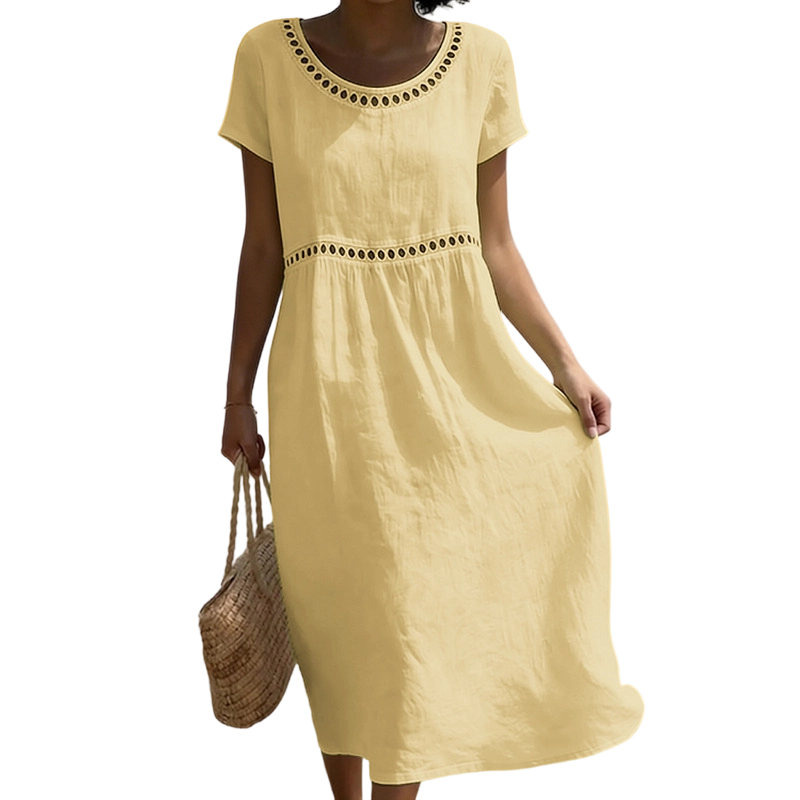 🏖️🌊Rochie casual de vară din dantelă, cu guler rotund🌬️👗-9