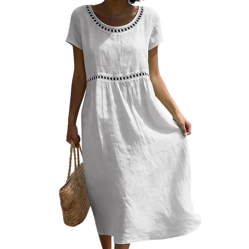 🏖️🌊Rochie casual de vară din dantelă, cu guler rotund🌬️👗-14