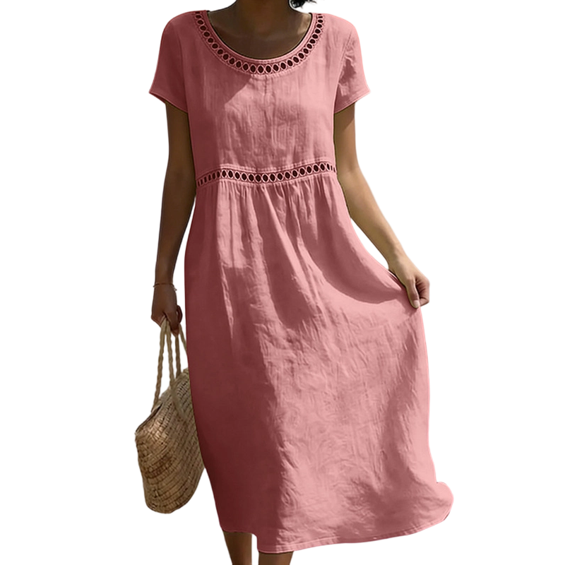 🏖️🌊Rochie casual de vară din dantelă, cu guler rotund🌬️👗-15
