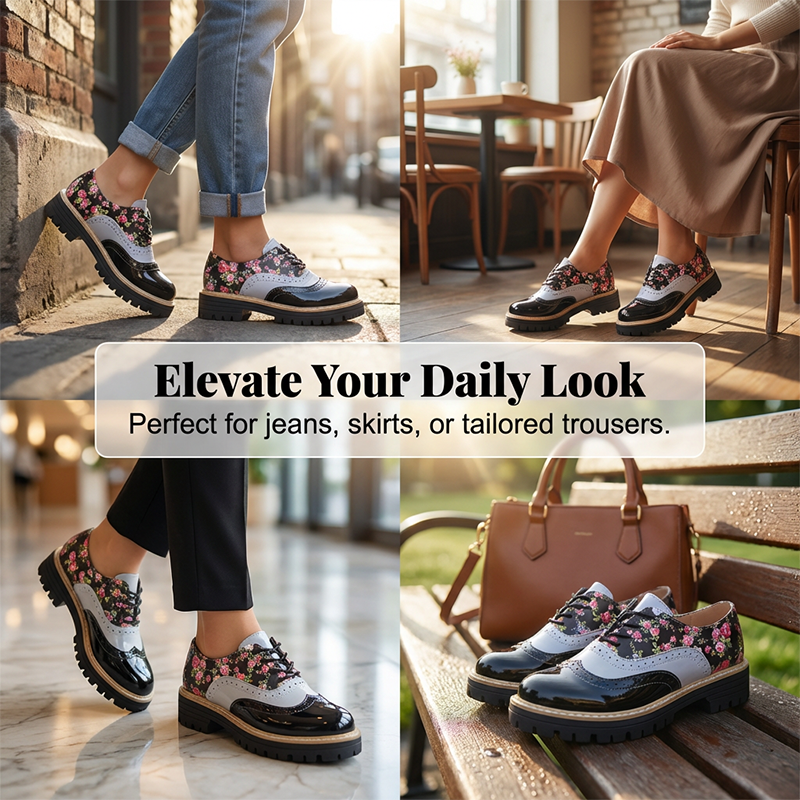 👞Brogues cu platformă și imprimatur floral pentru femei😍-3
