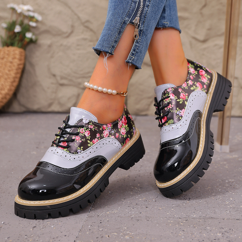 👞Brogues cu platformă și imprimatur floral pentru femei😍-6