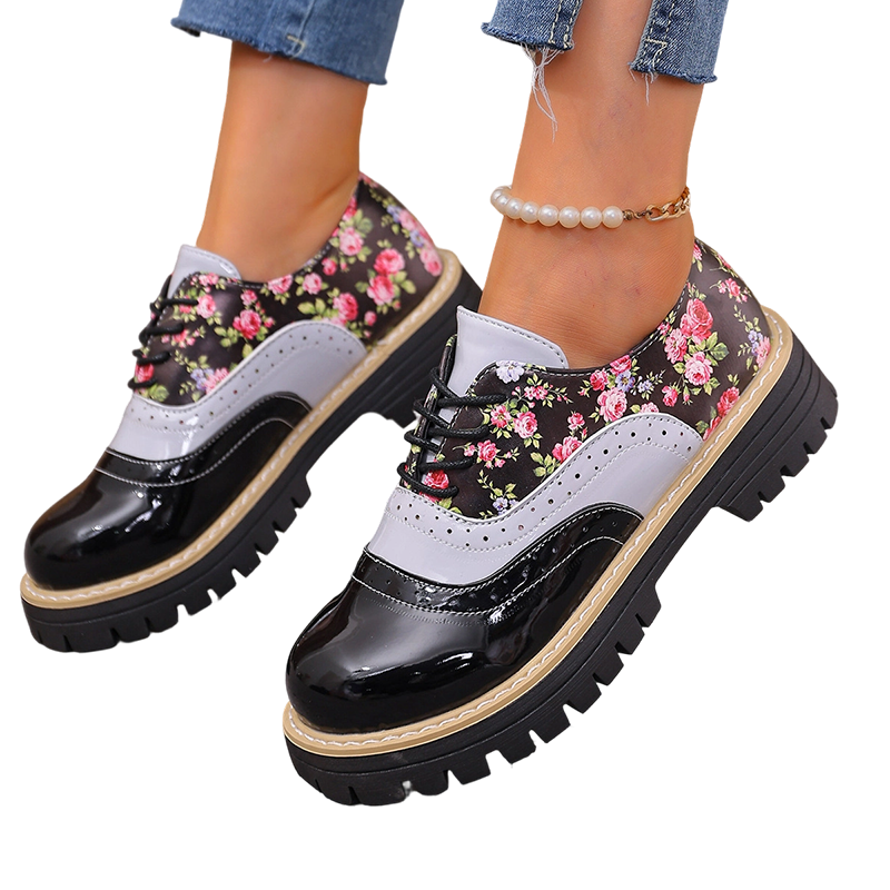 👞Brogues cu platformă și imprimatur floral pentru femei😍-9