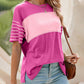 💕Ofertă limitată: 50% reducere💕Bluză casual pentru femei, cu guler rotund, dungi și combinație de culori, cu mâneci scurte-10