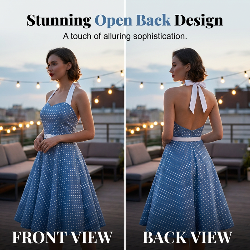 😍👗Rochie retro cu bretele în formă de A, cu buline, pentru femei⭐-2