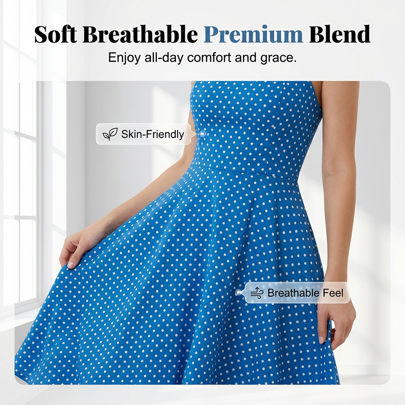 😍👗Rochie retro cu bretele în formă de A, cu buline, pentru femei⭐-5